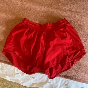 Red 4 inch Hotty Hot lululemon athletic shorts